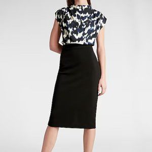 Printed Draped Mock Neck Midi Dress - Black Print